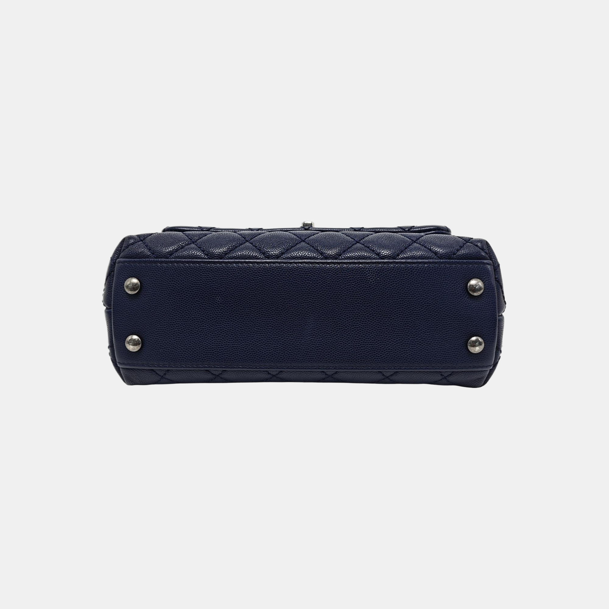 COCO HANDLE Small Quilted Grained Calfskin Blue