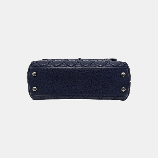 COCO HANDLE Small Quilted Grained Calfskin Blue
