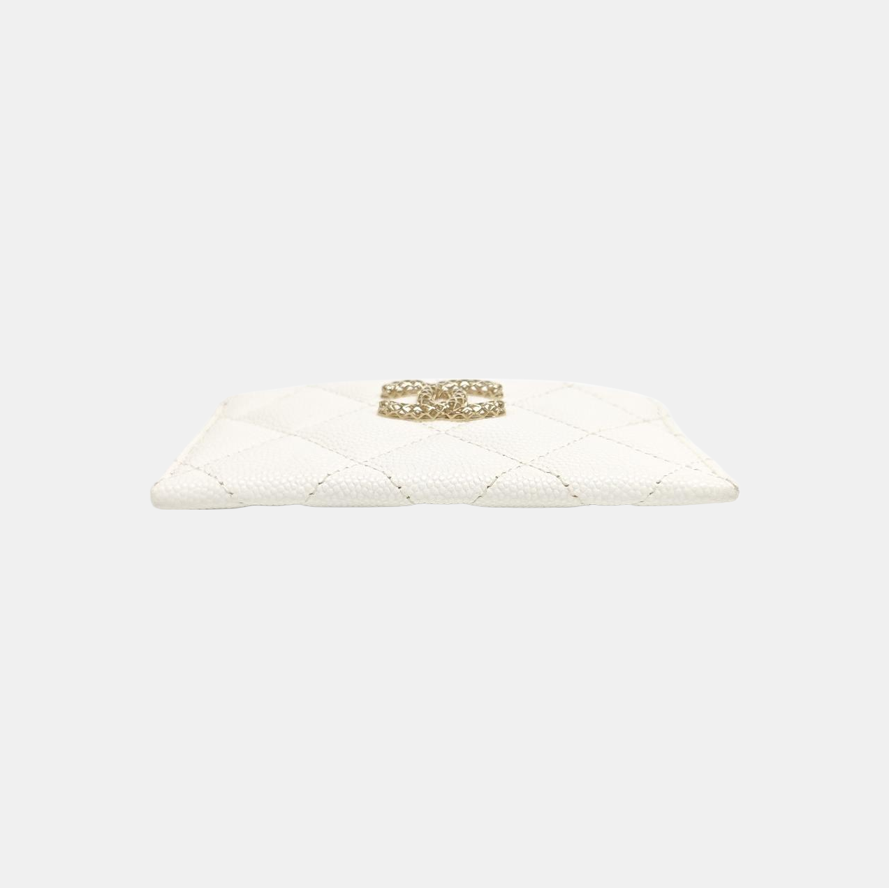 CHANEL 19 Small Quilted Grained Calfskin White Card Holder