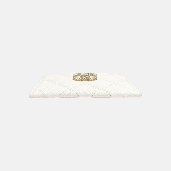 CHANEL 19 Small Quilted Grained Calfskin White Card Holder