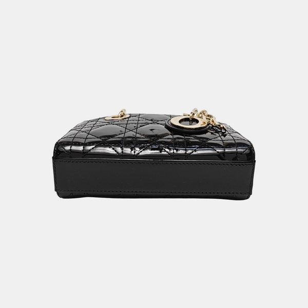 Lady Dior Super Mini Cannage Patent Leather Black