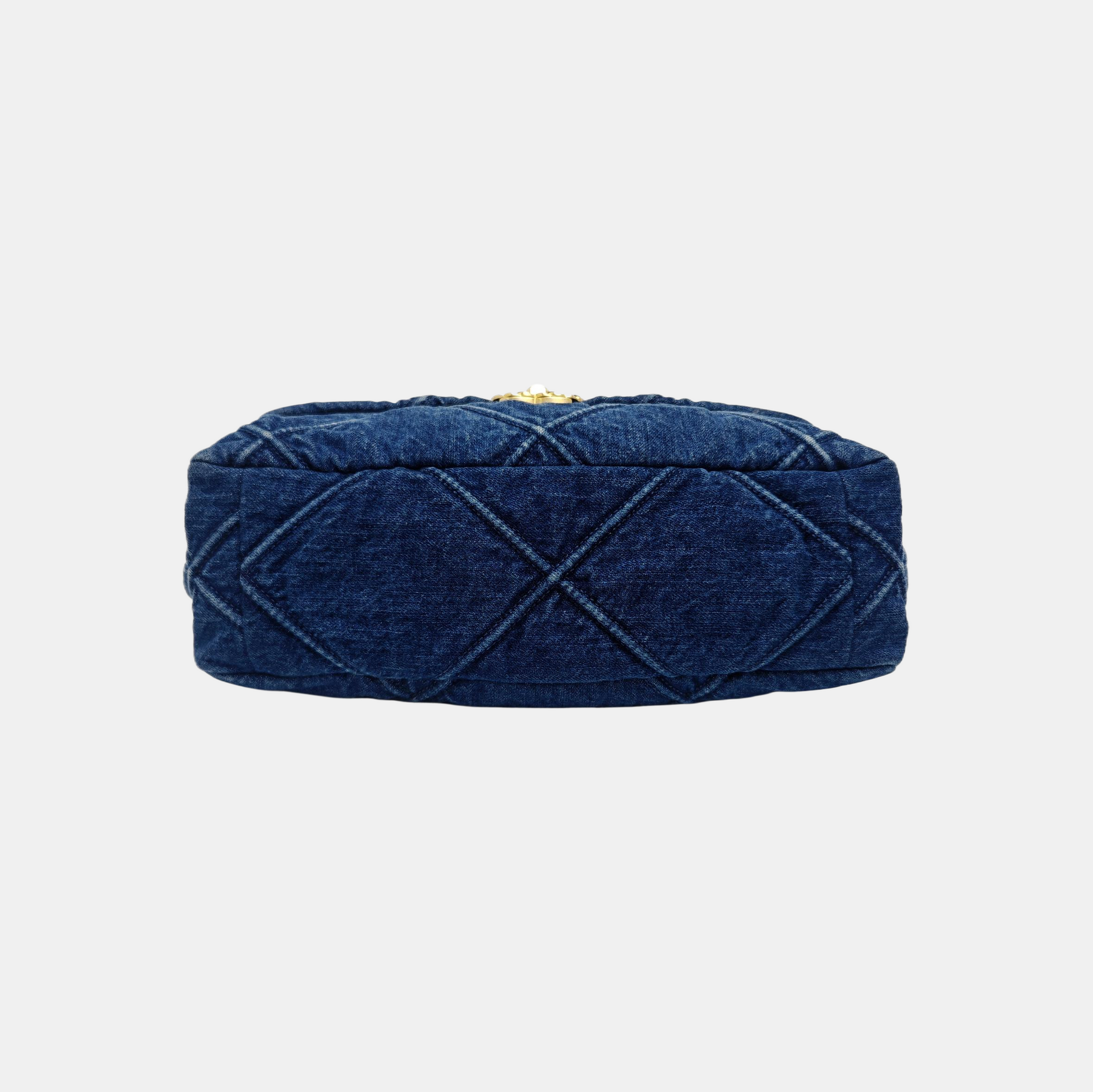 CHANEL 19 Large Quilted Denim Blue