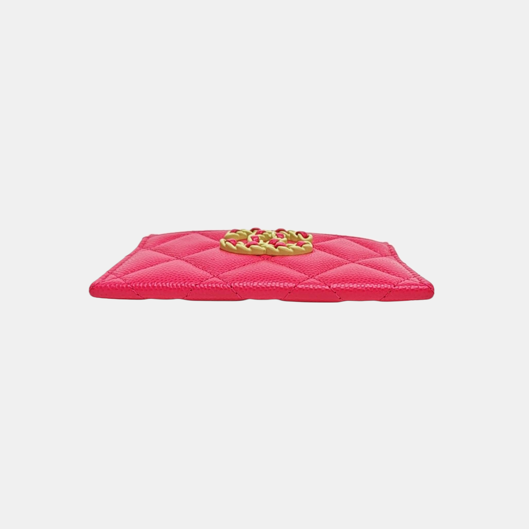 CHANEL 19 Small Quilted Grained Calfskin Red Card Holder