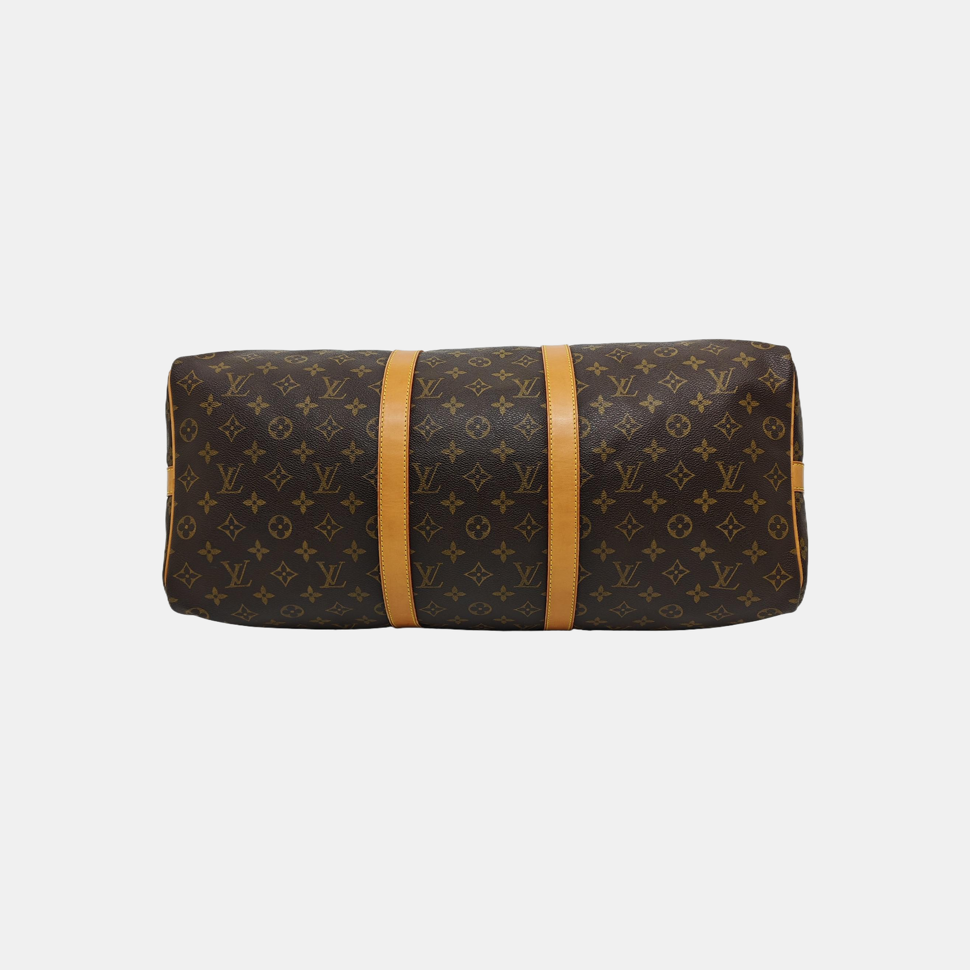 KEEPALL 50 Monogram Coated Canvas Brown