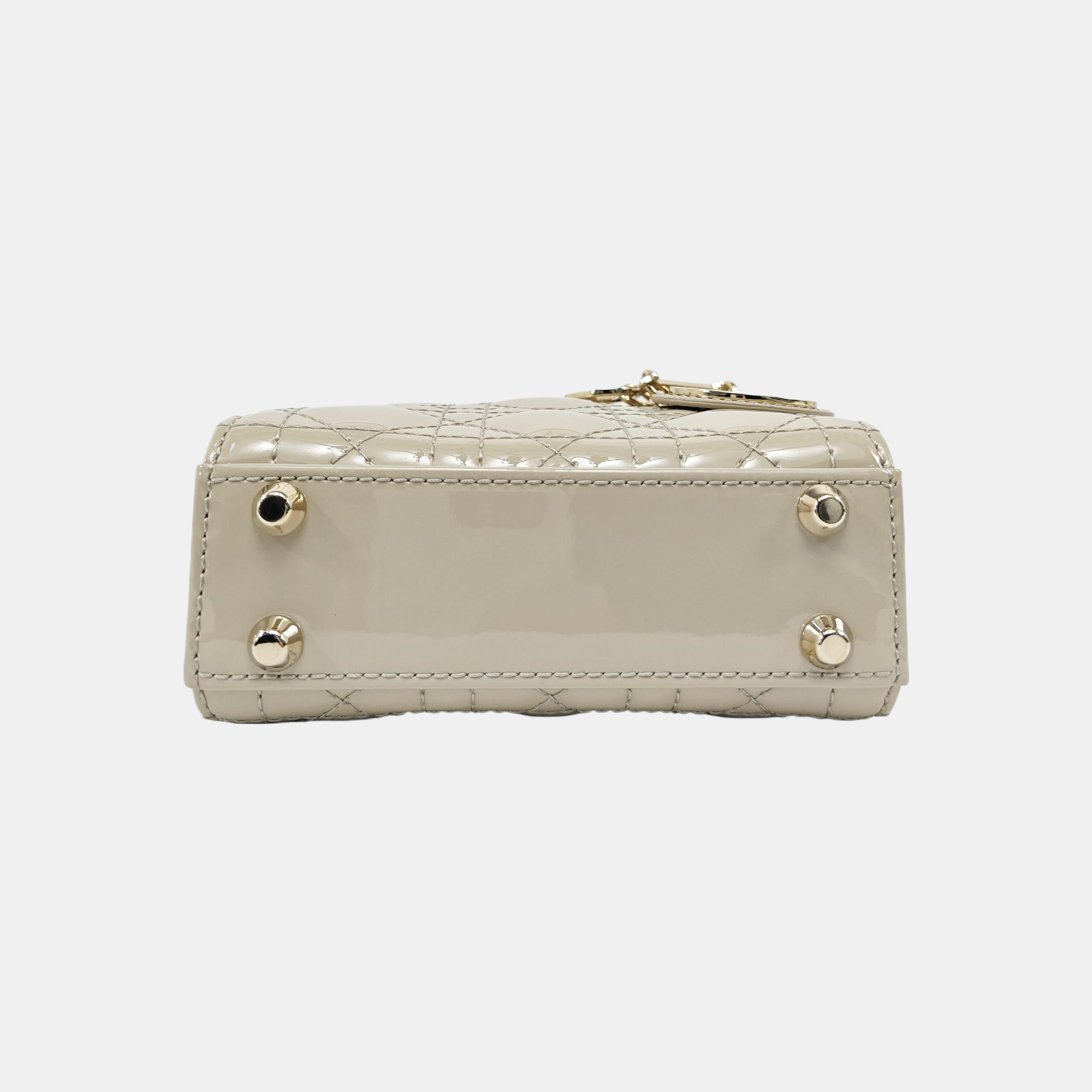 Lady Dior Super Mini Cannage Patent Leather Beige