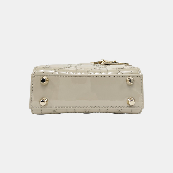 Lady Dior Super Mini Cannage Patent Leather Beige