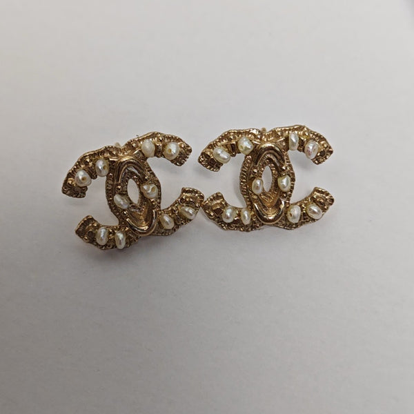 CC Logo Metal Gold Stud Earrings