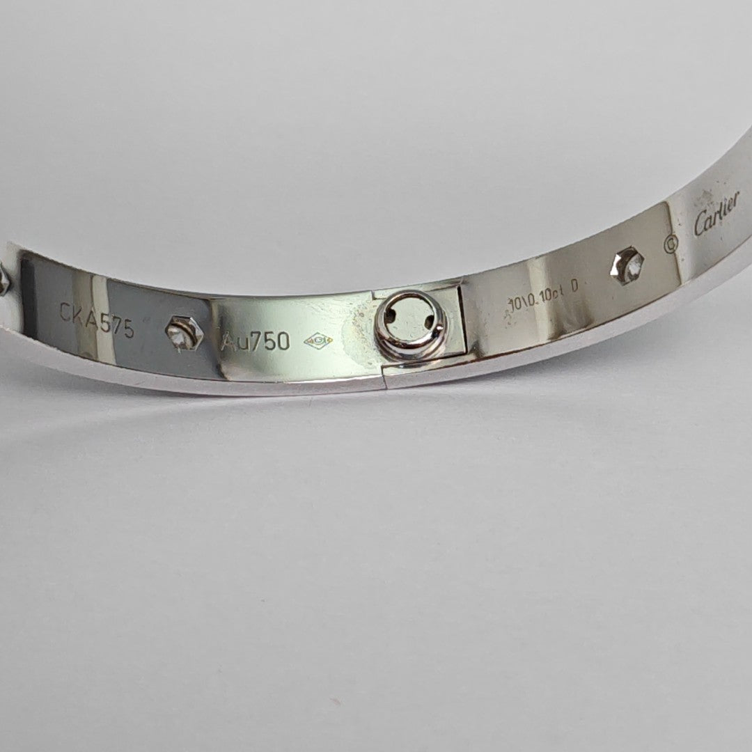 LOVE 18k White Gold Silver Bangle