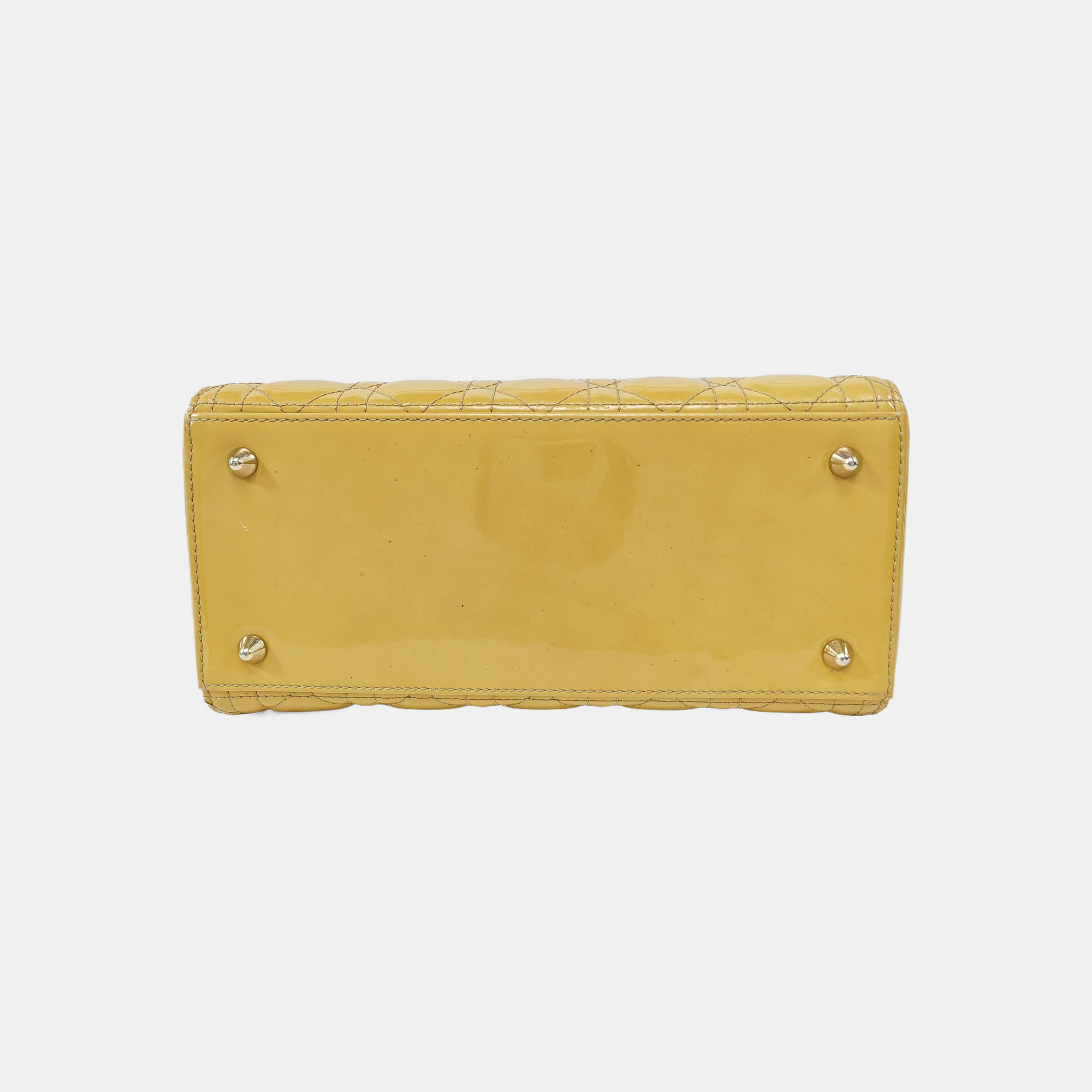 Lady Dior Medium Cannage Patent Leather Yellow