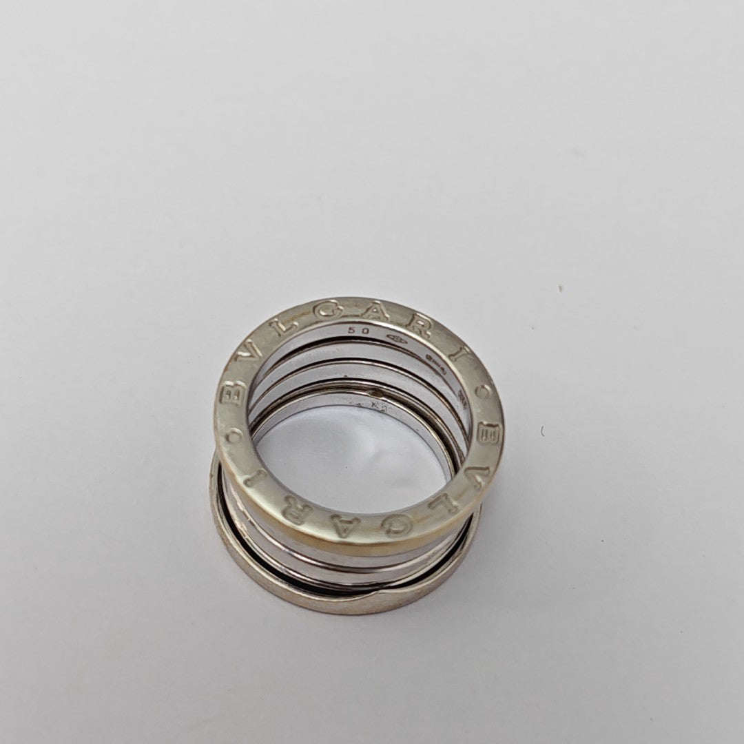 B.ZERO1 18k White Gold Silver Ring EU 50