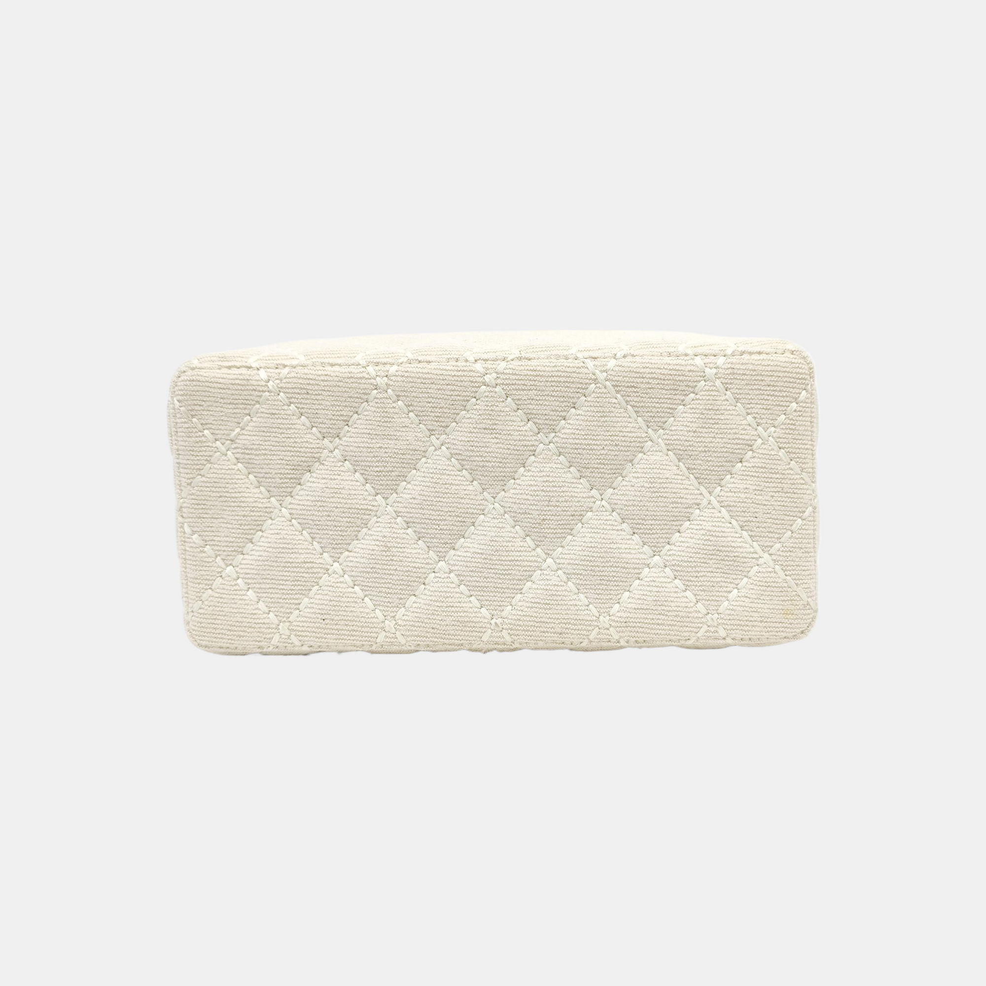 Quilted Fabric Top Handle Bag Beige