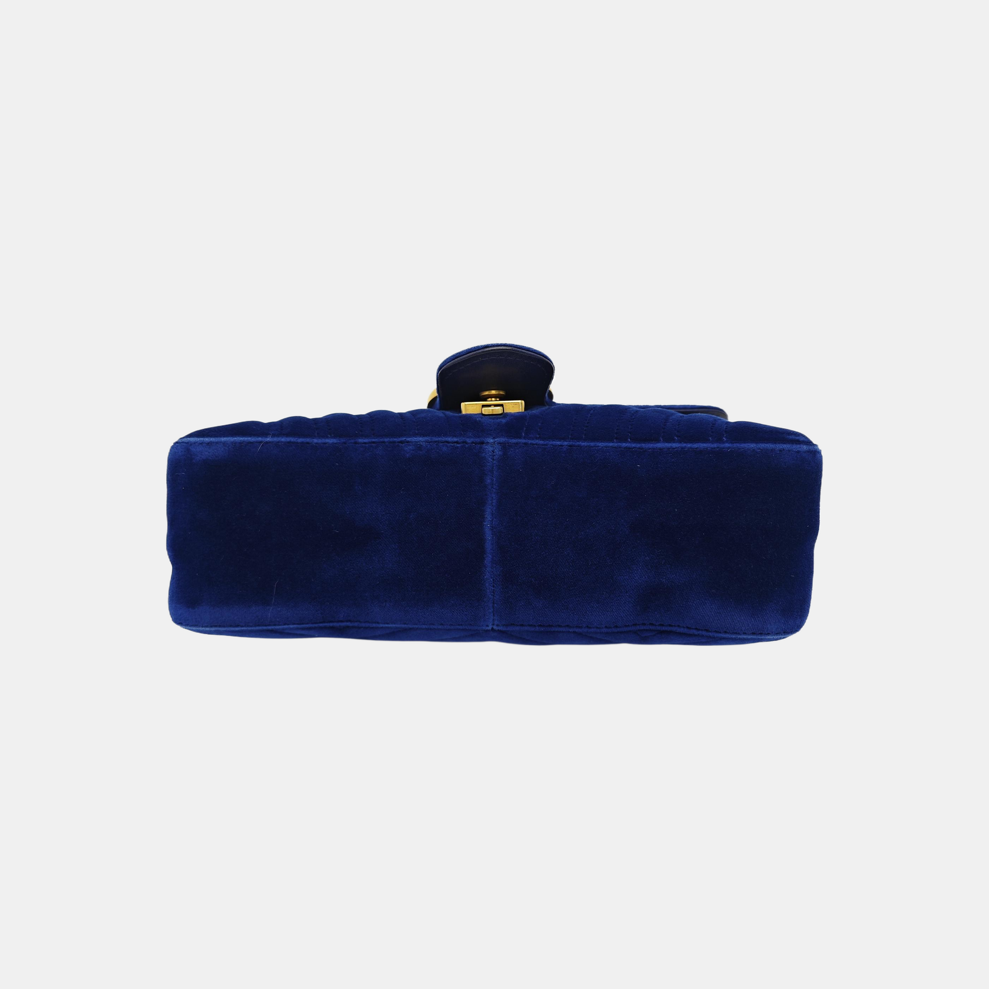 GG Marmont Medium Quilted Velvet Blue