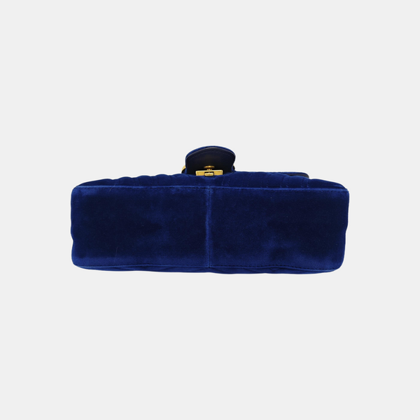 GG Marmont Medium Quilted Velvet Blue