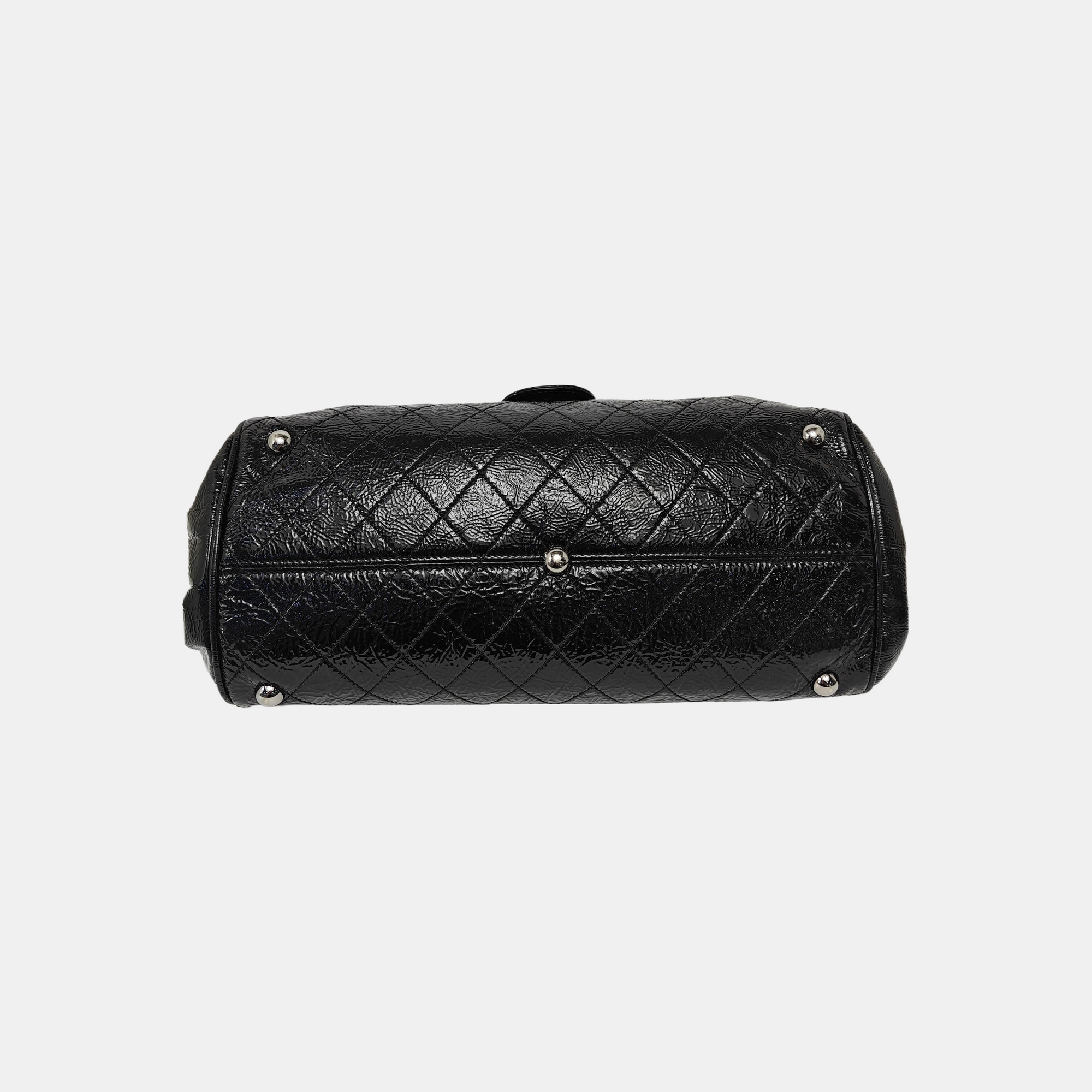 Quilted Patent Leather Shoulder Bag Black