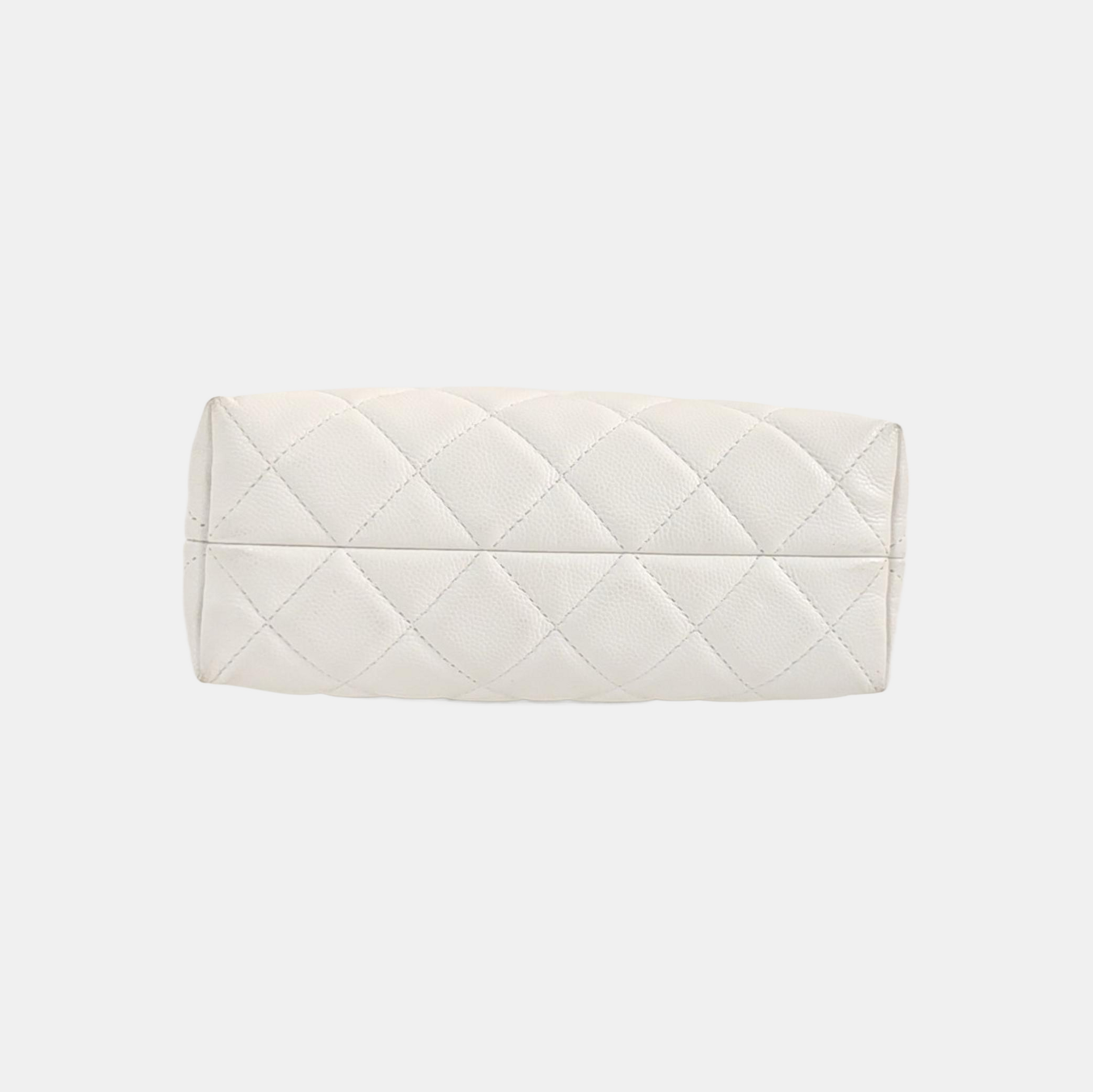 Quilted Grained Calfskin Shoulder Bag White