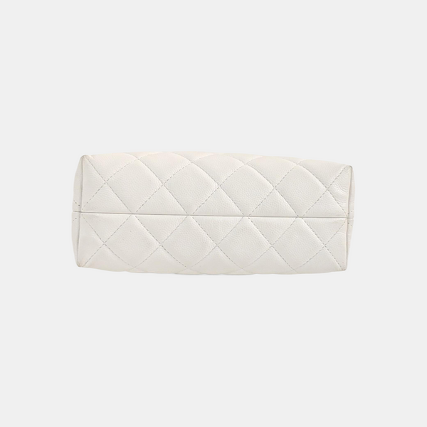 Quilted Grained Calfskin Shoulder Bag White