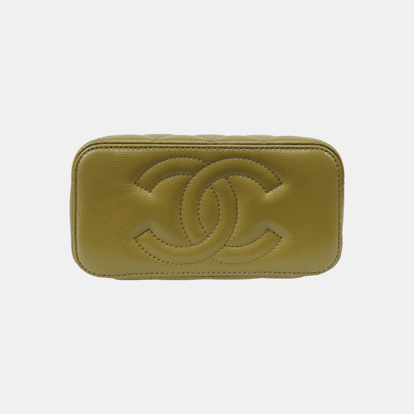 VANITY CASE Small Quilted Grained Calfskin Green