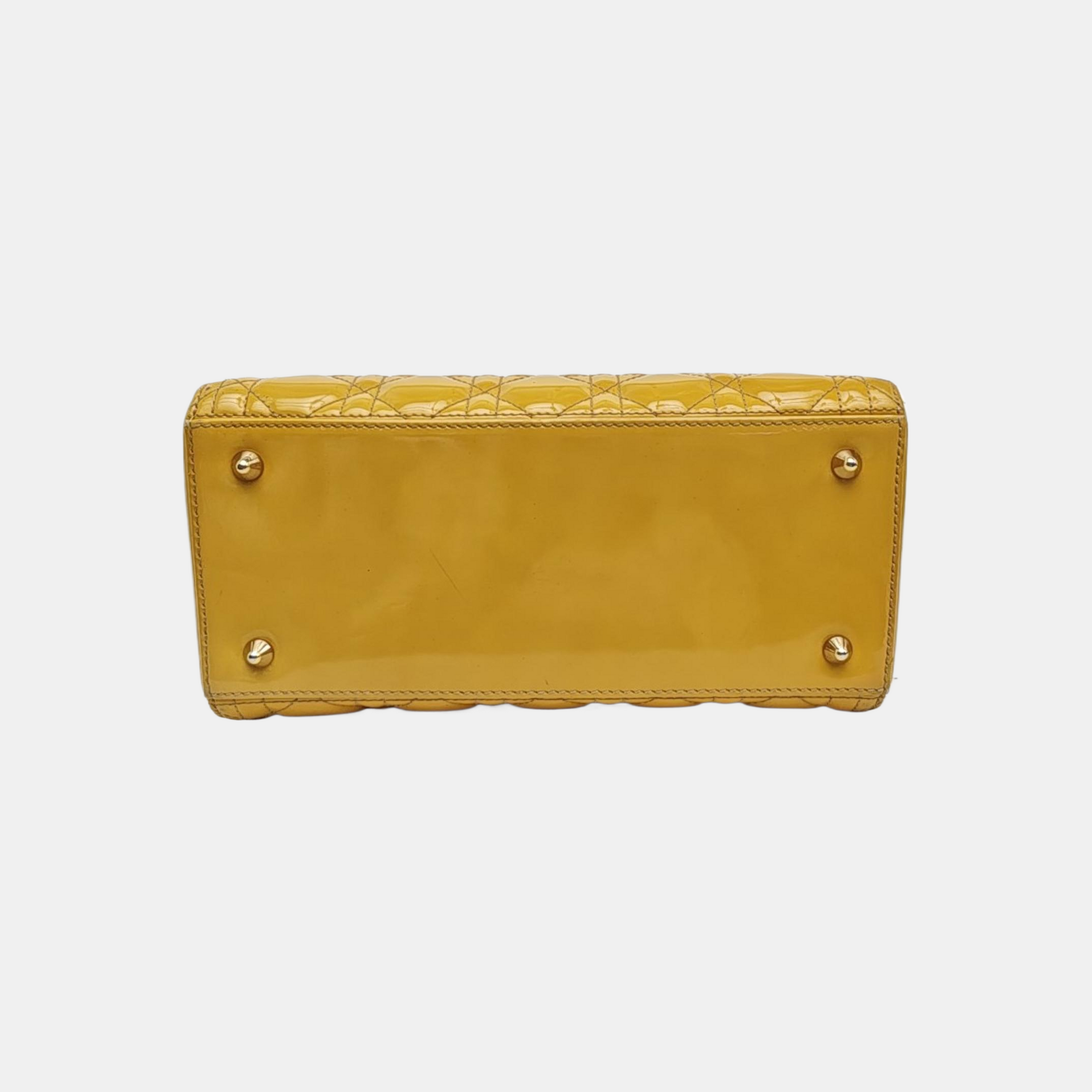 Lady Dior Medium Cannage Patent Leather Yellow