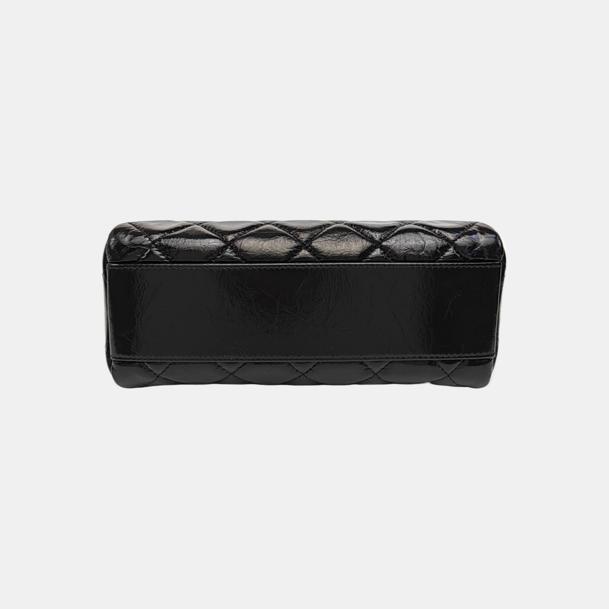 Quilted Patent Leather Shoulder Bag Black