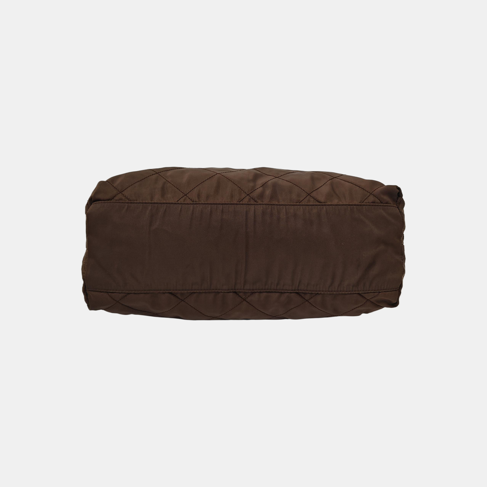 Quilted Nylon Tote Bag Brown