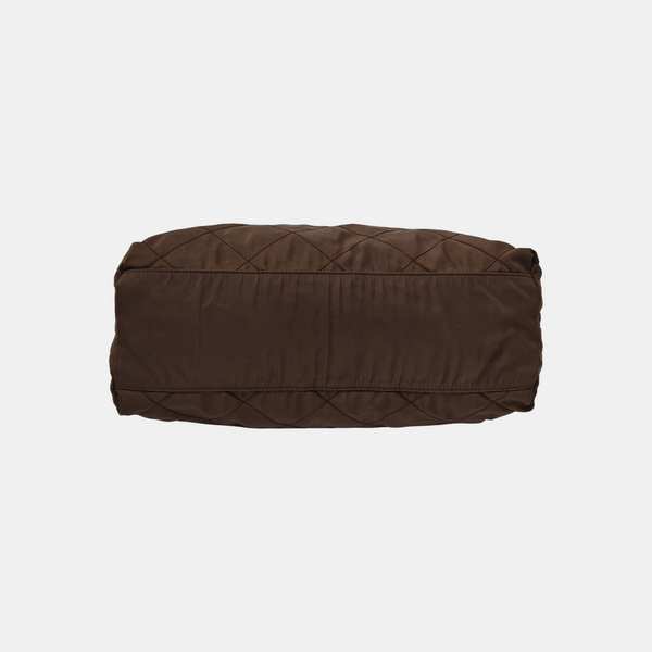 Quilted Nylon Tote Bag Brown