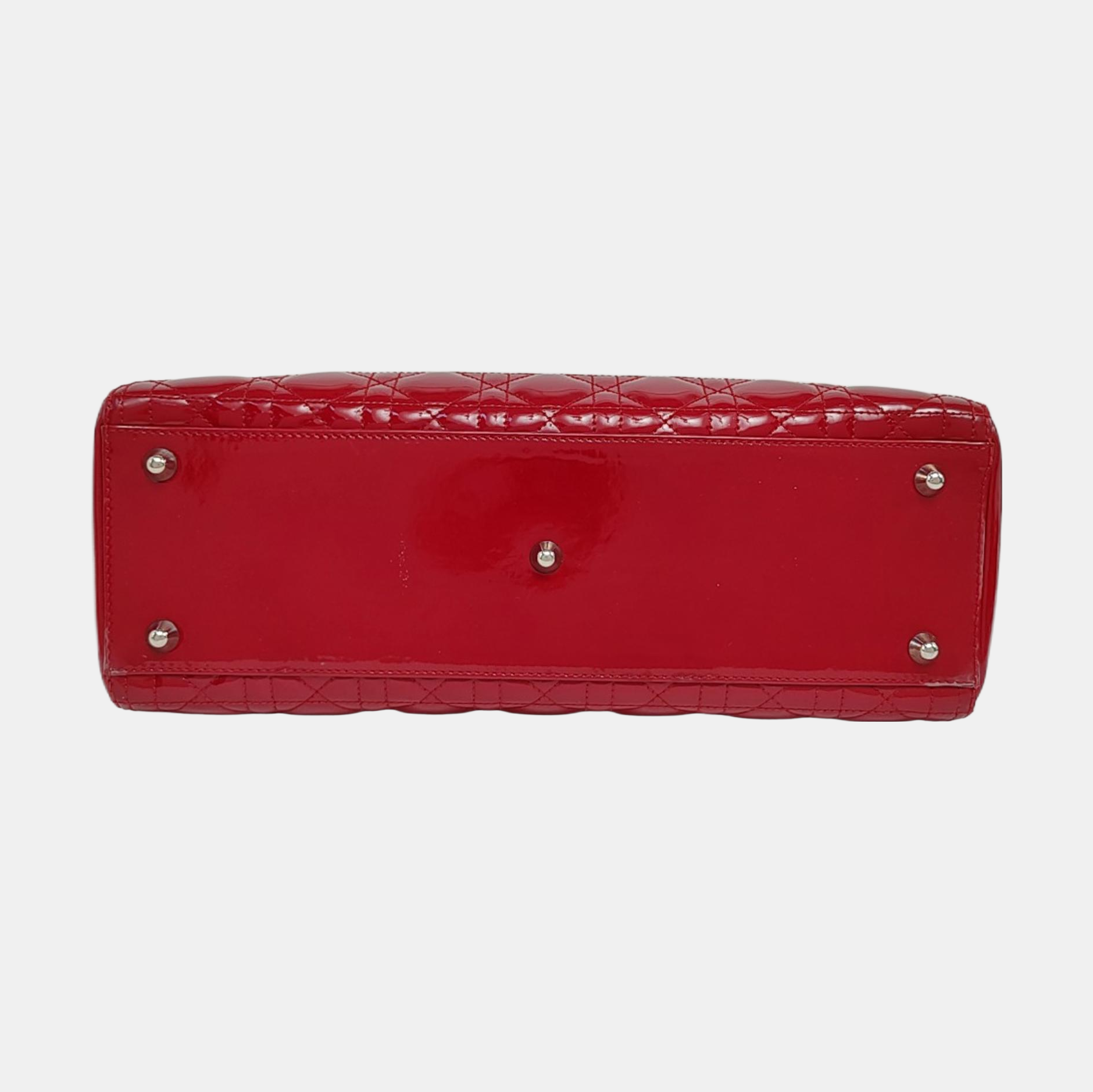 Authenticated pre-owned  Lady Dior Large Cannage Patent Leather Red - Tote Bag at Looply