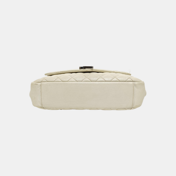 Chevron Calfskin Shoulder Bag White