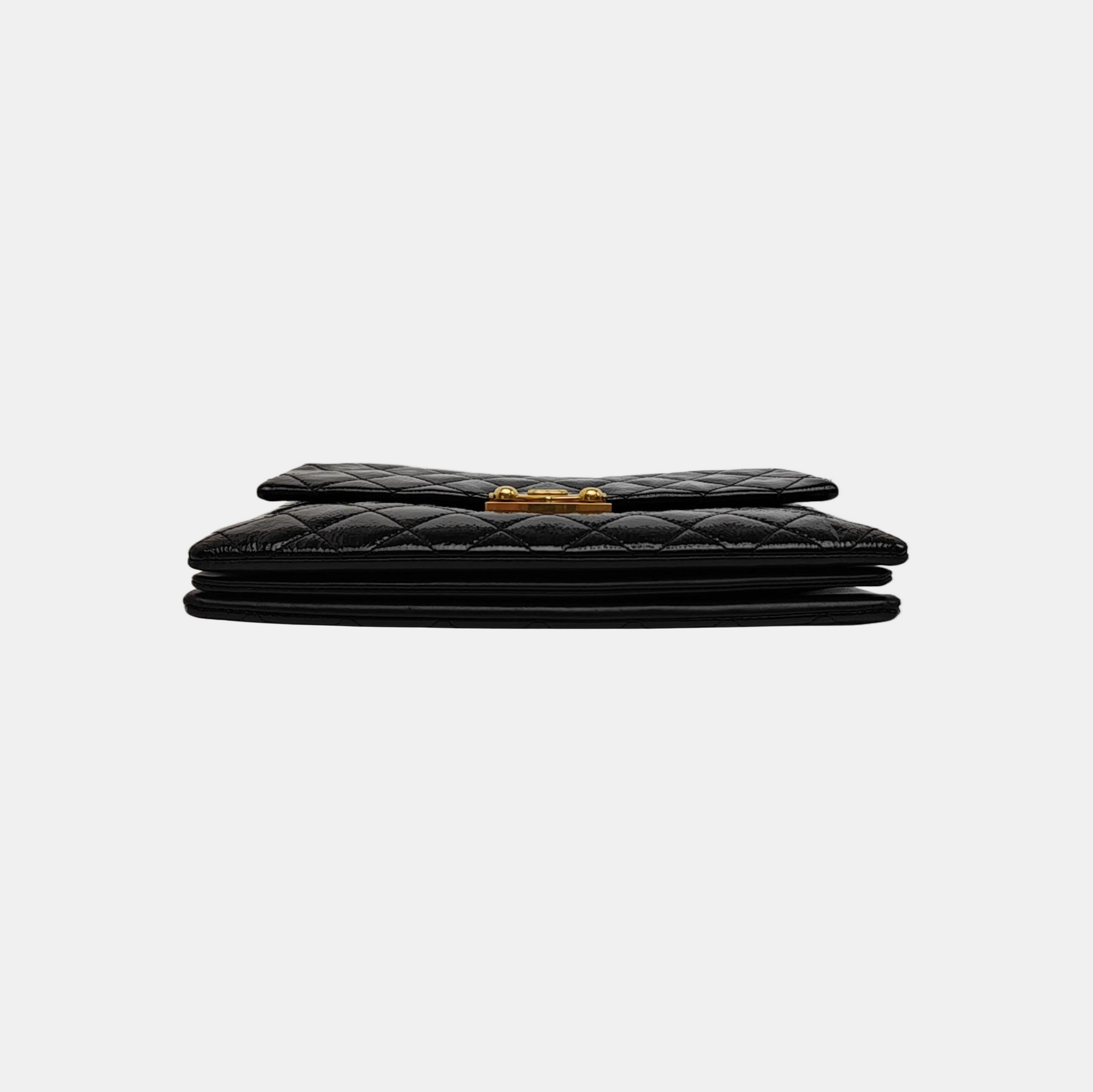 Quilted Patent Leather Shoulder Bag Black