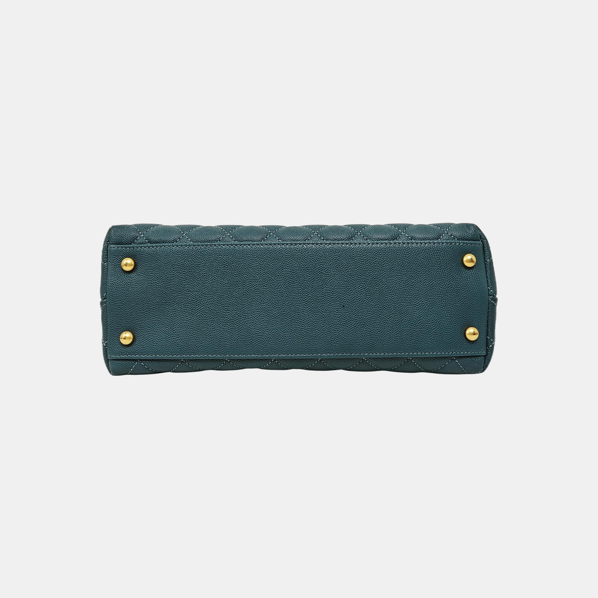 COCO HANDLE Medium Quilted Grained Calfskin Green