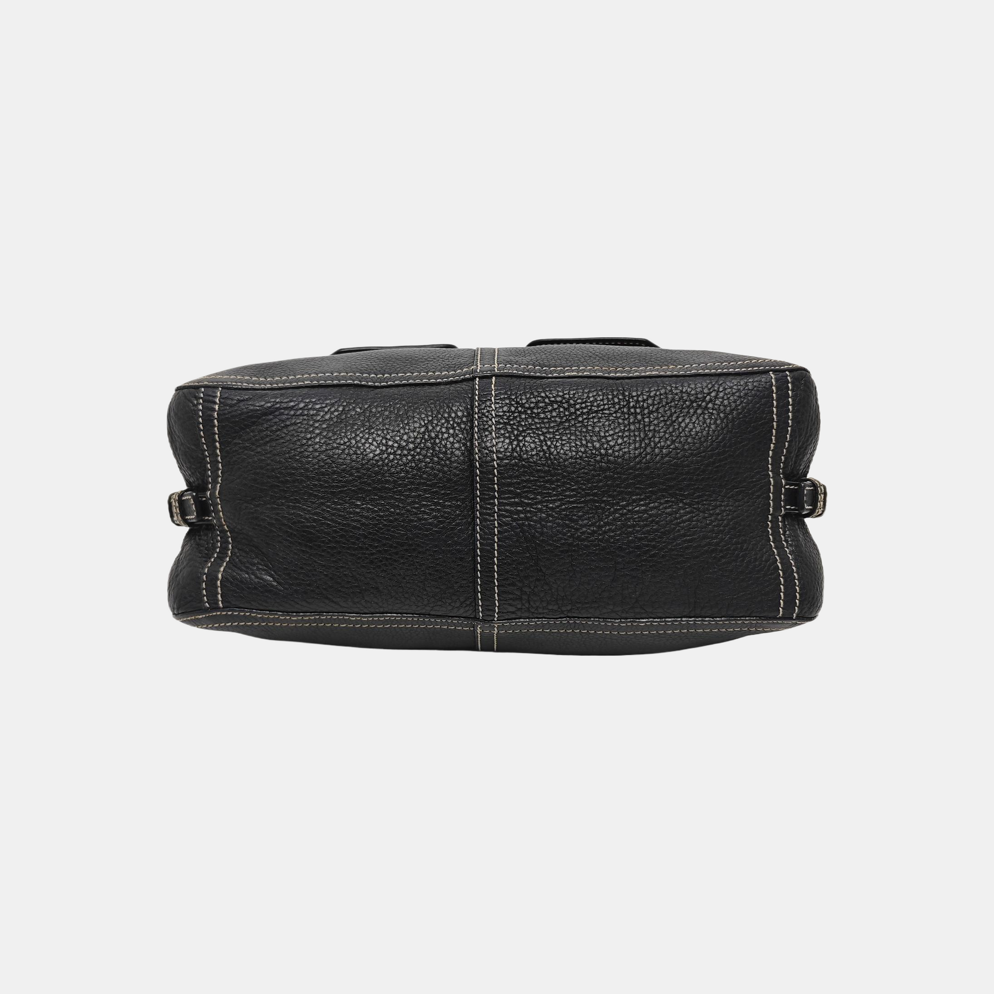 Leather Top Handle Bag Black
