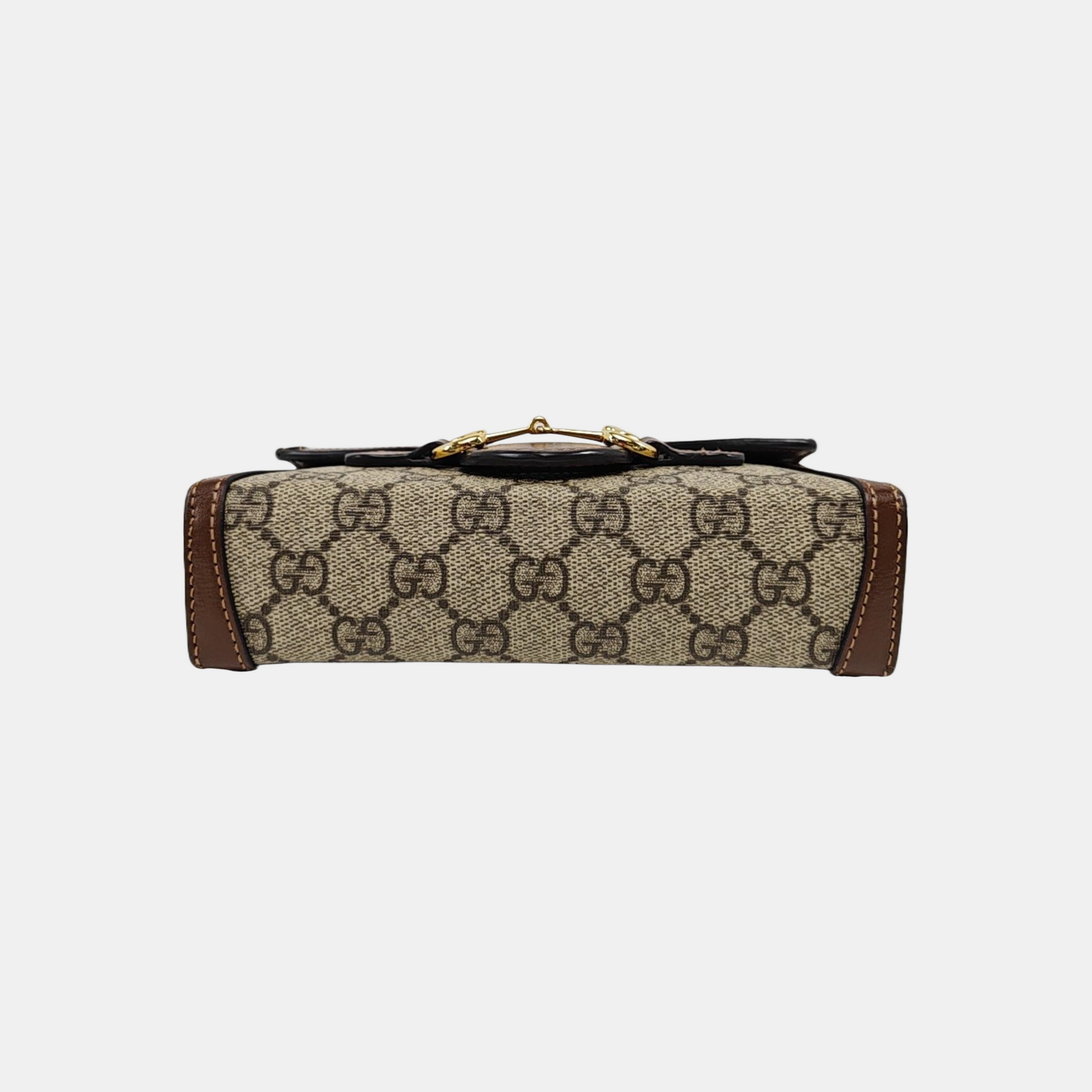 Authenticated pre-owned  Horsebit 1955 Mini Monogram Coated Canvas Beige - Shoulder Bag at Looply