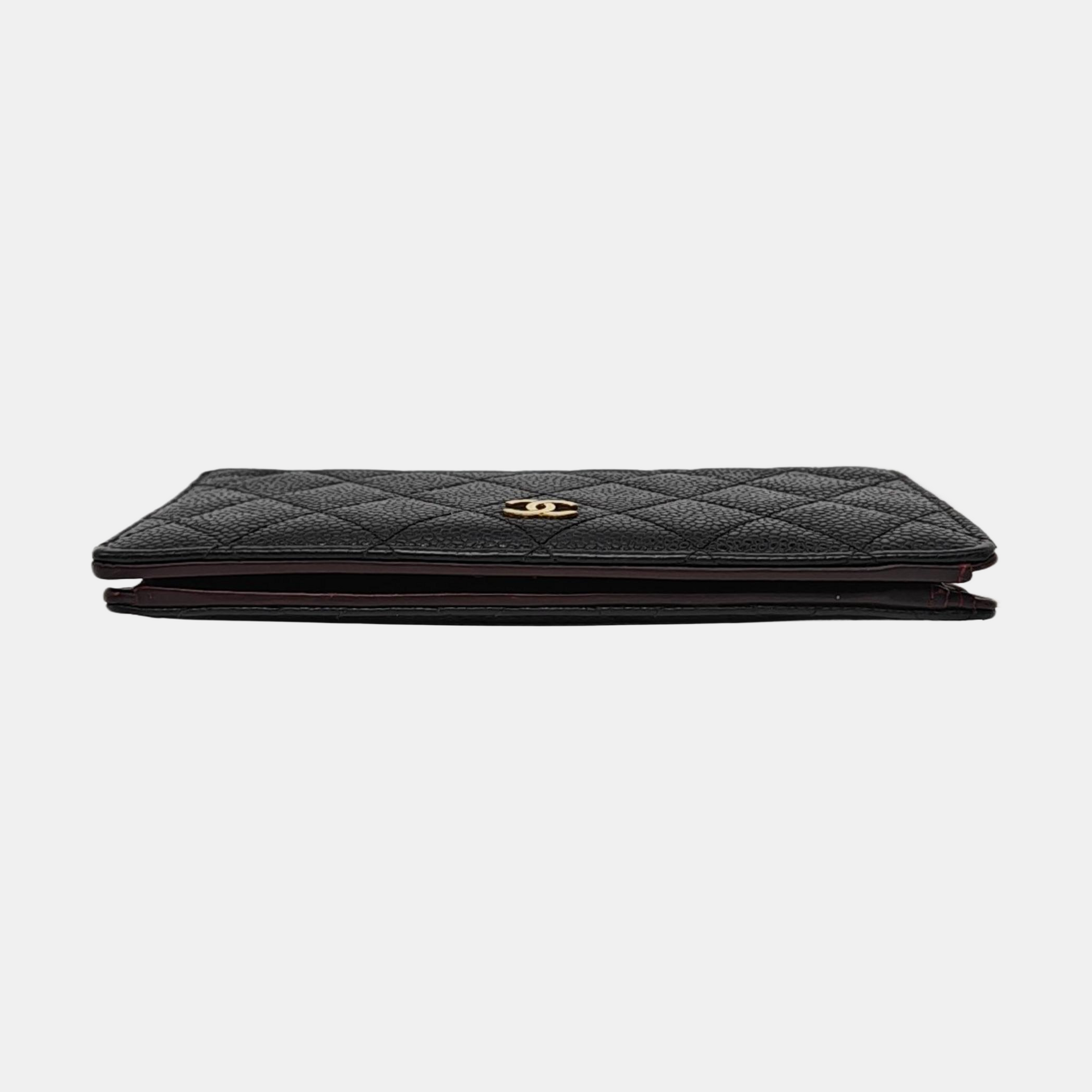 Quilted Grained Calfskin Wallet Black