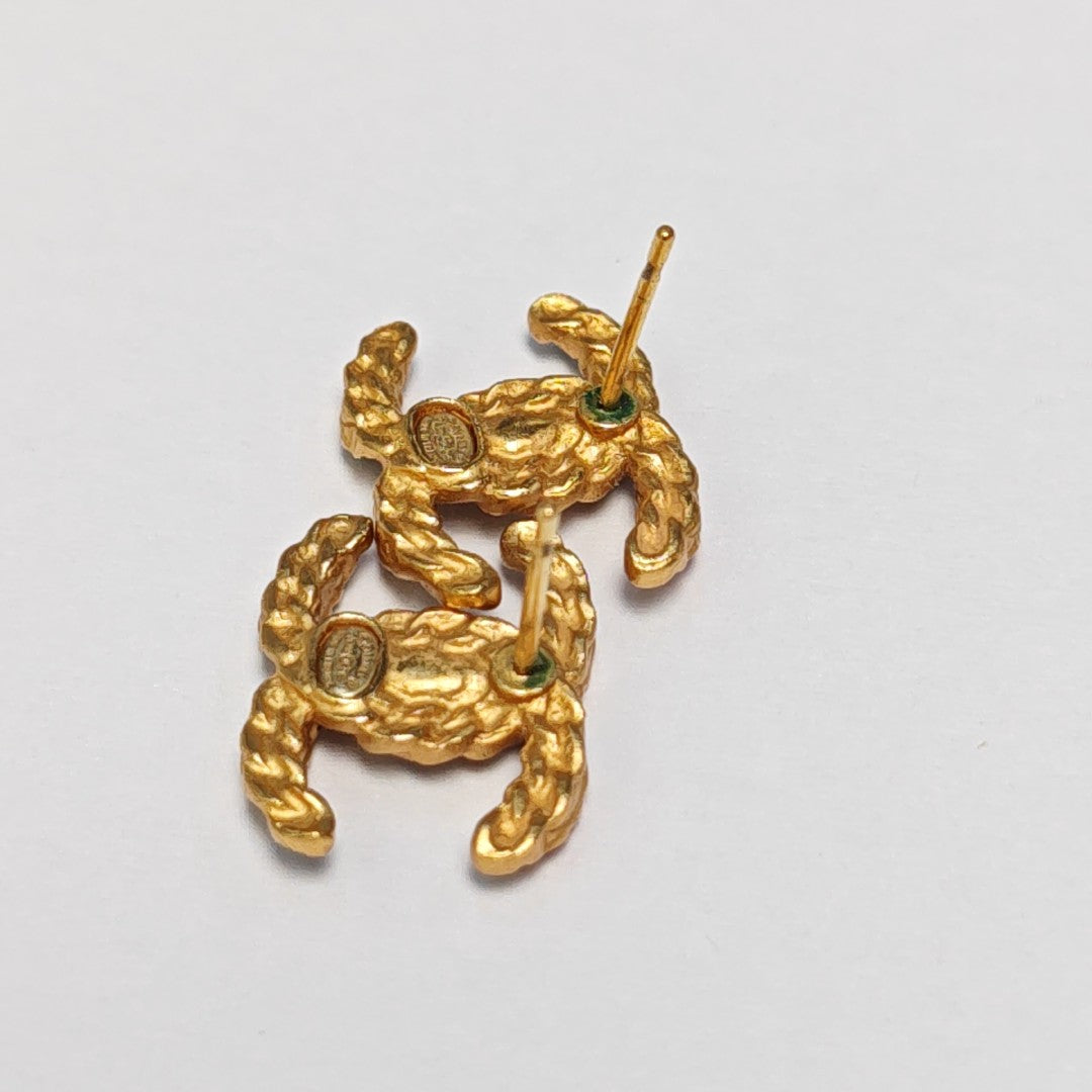 CC Logo Metal Gold Stud Earrings