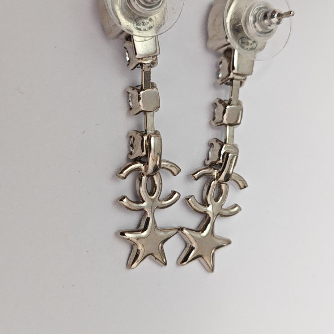 CC Logo Metal Silver Stud Earrings