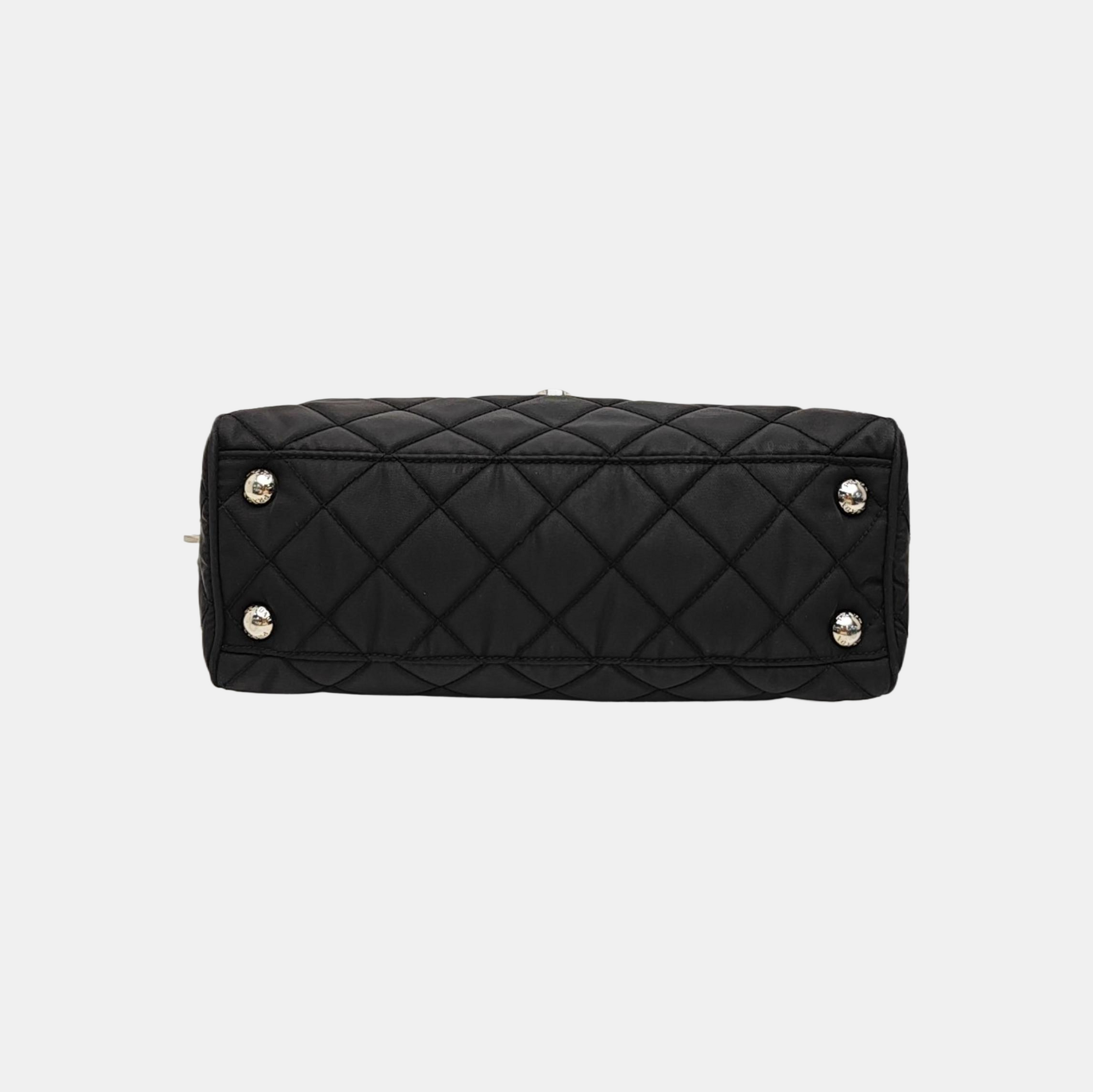 Quilted Nylon Shoulder Bag Black