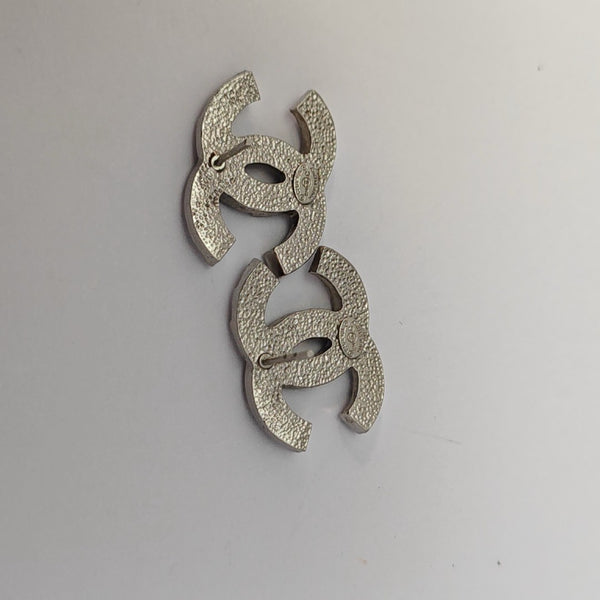 CC Logo Metal Silver Stud Earrings