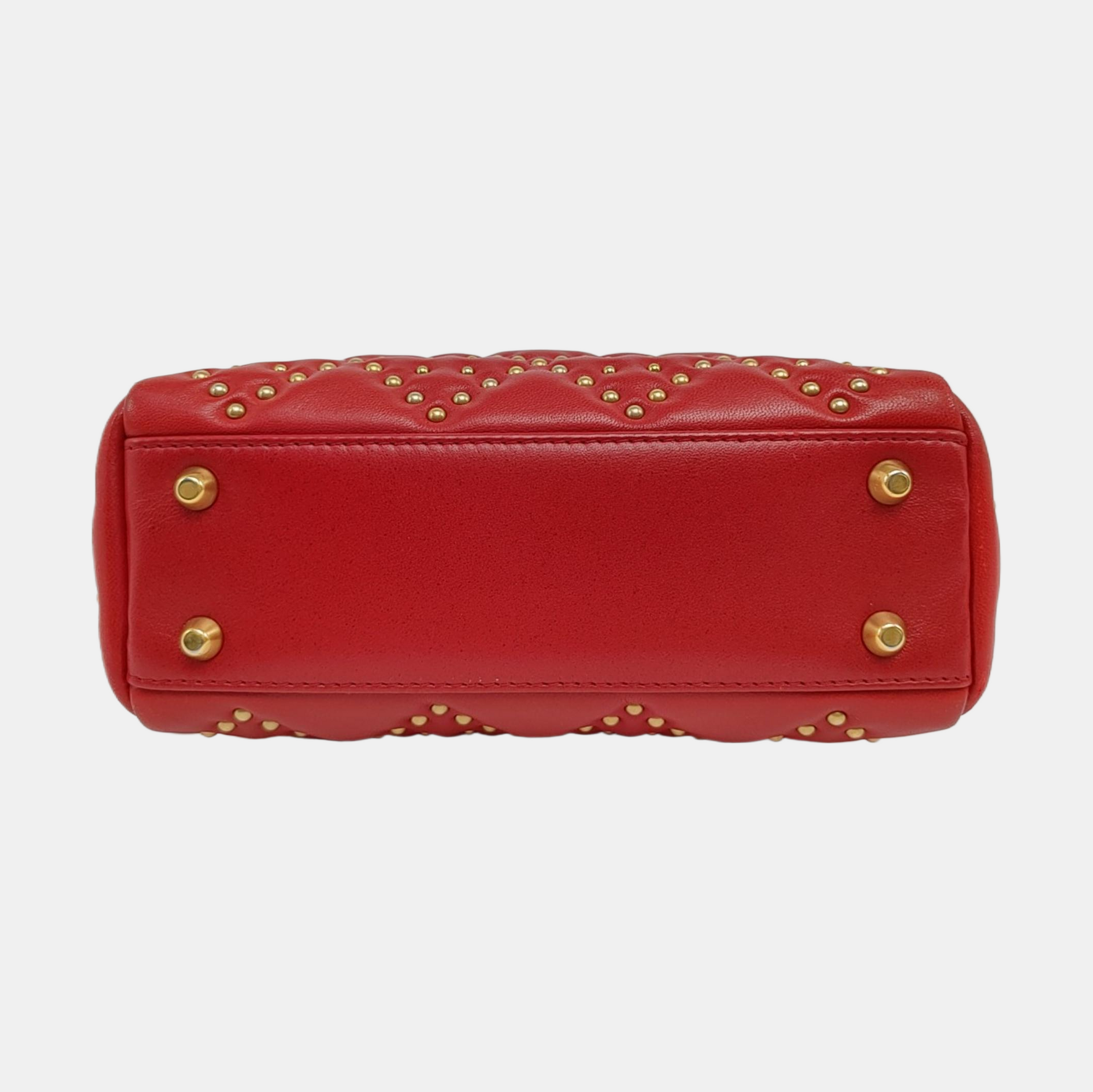 Authenticated pre-owned  Lady Dior Mini Cannage Lambskin Red - Tote Bag at Looply