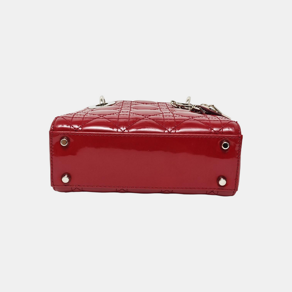 Lady Dior Mini Cannage Patent Leather Red