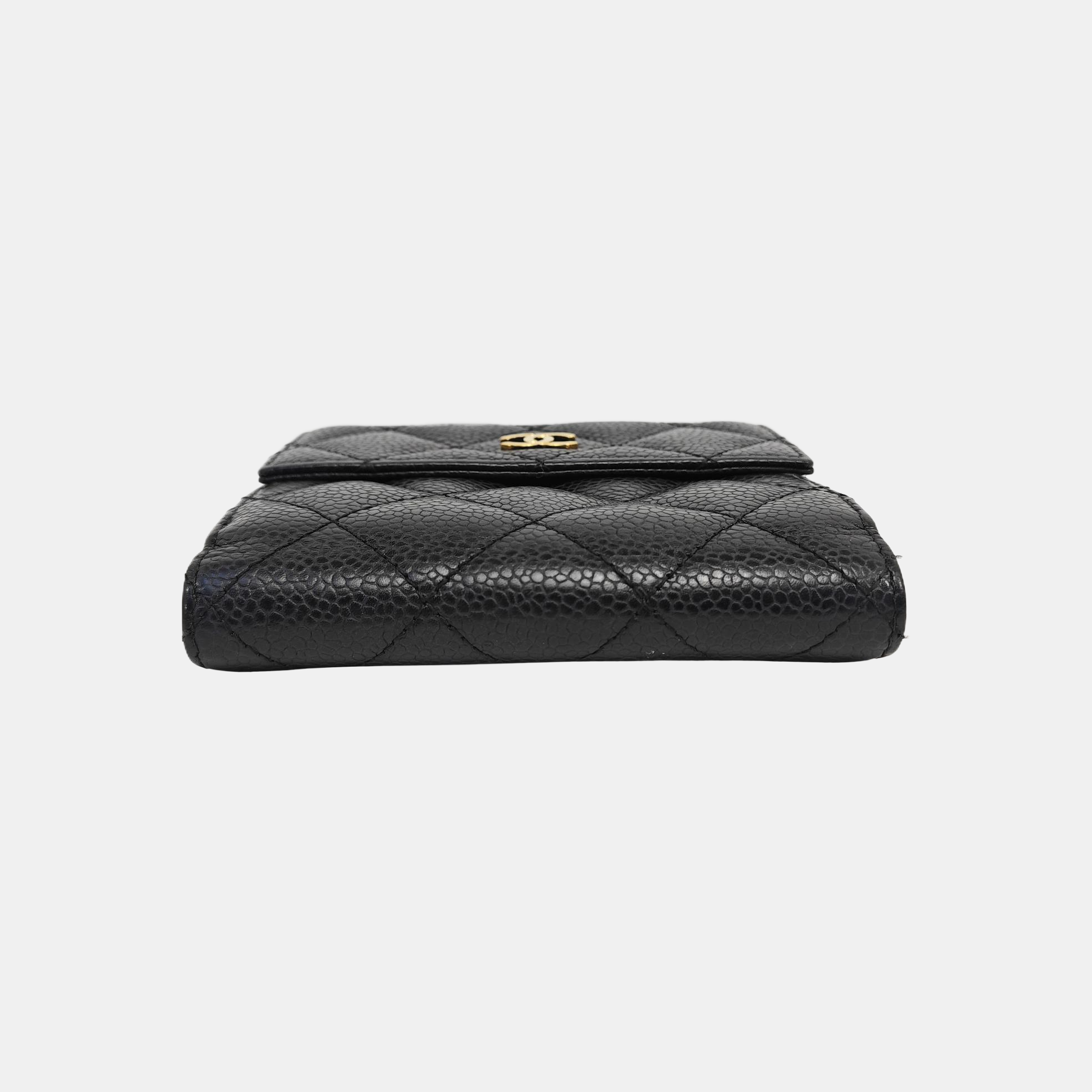 Quilted Grained Calfskin Wallet Black