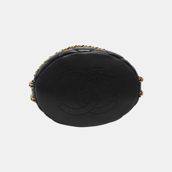 DRAWSTRING Large Quilted Lambskin Black