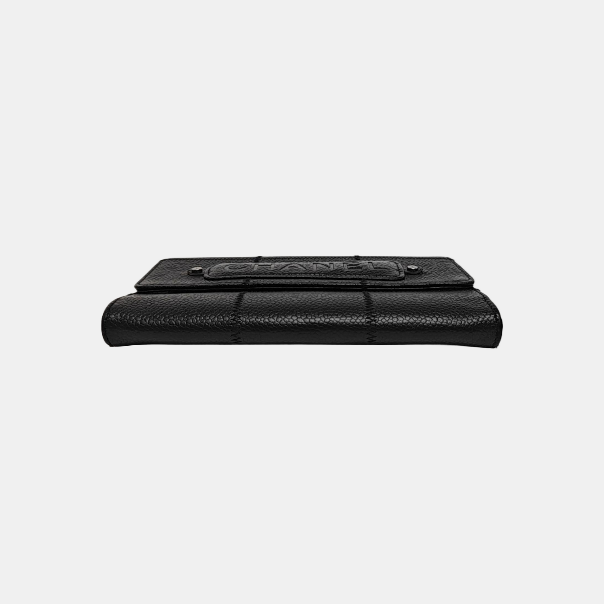 Quilted Grained Calfskin Wallet Black