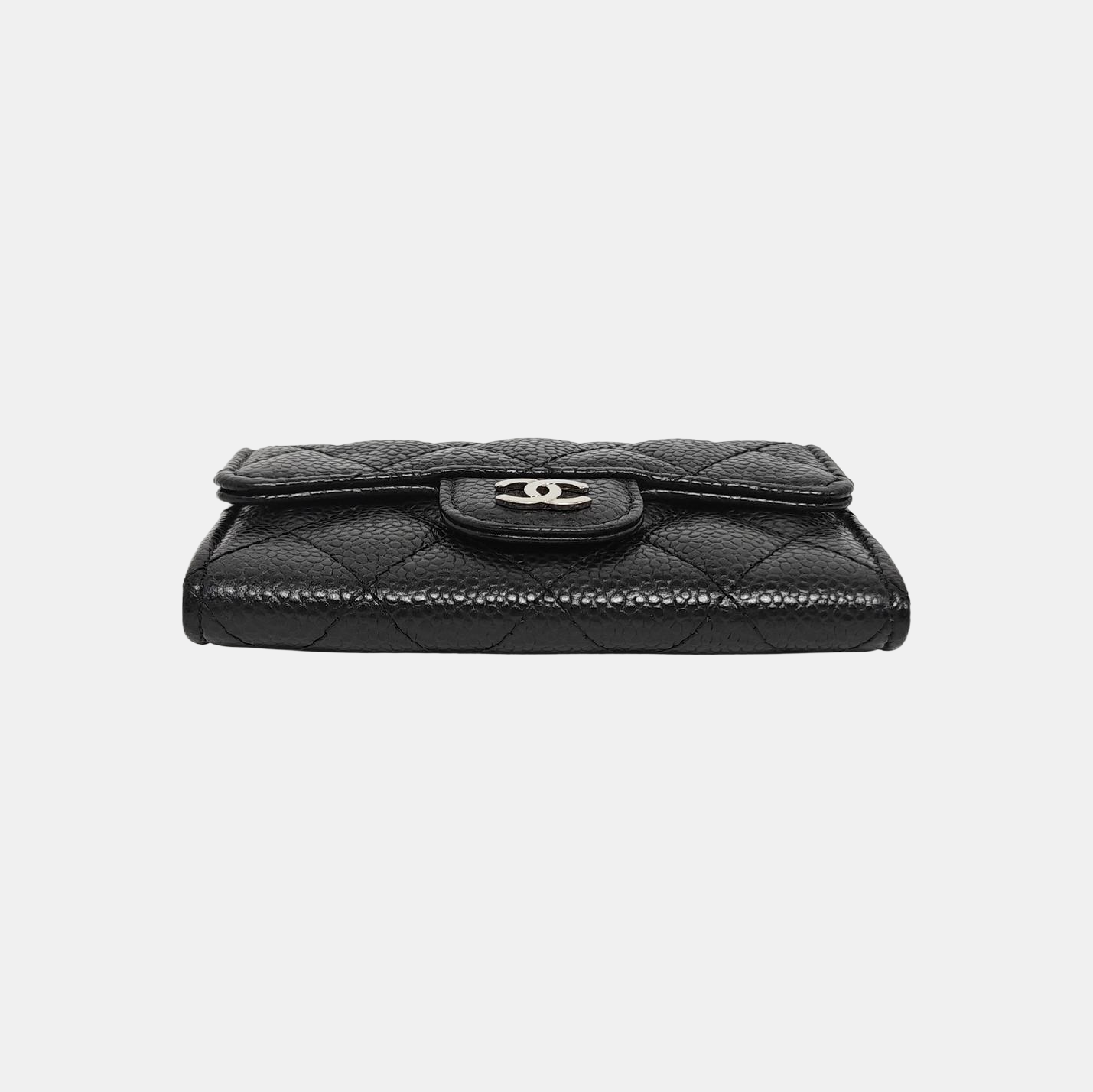 Quilted Grained Calfskin Card Holder Black