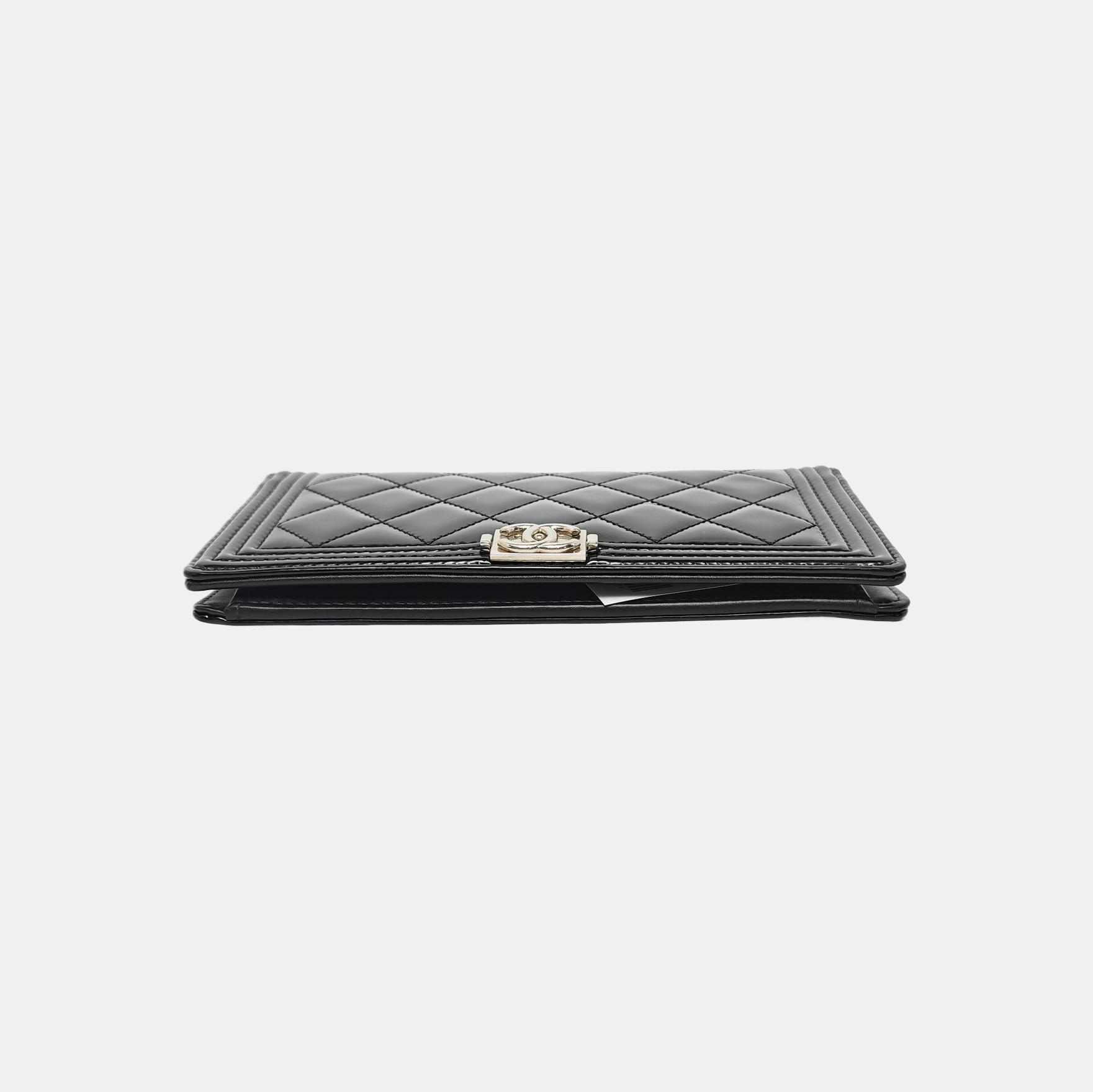 BOY CHANEL Mini Quilted Patent Leather Black Wallet