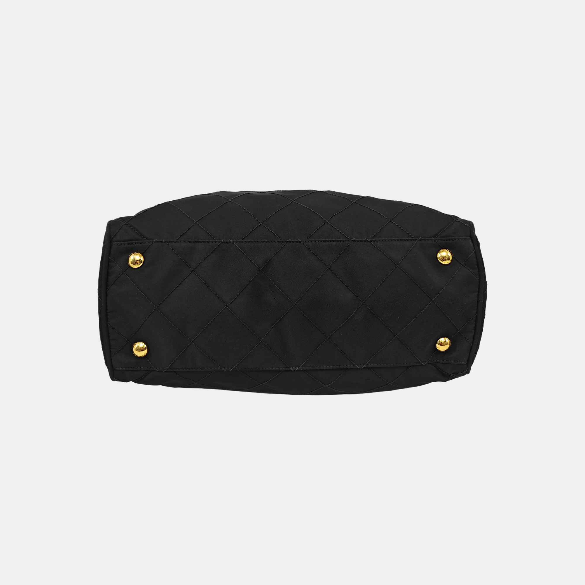 Chain Tote Quilted Nylon Black