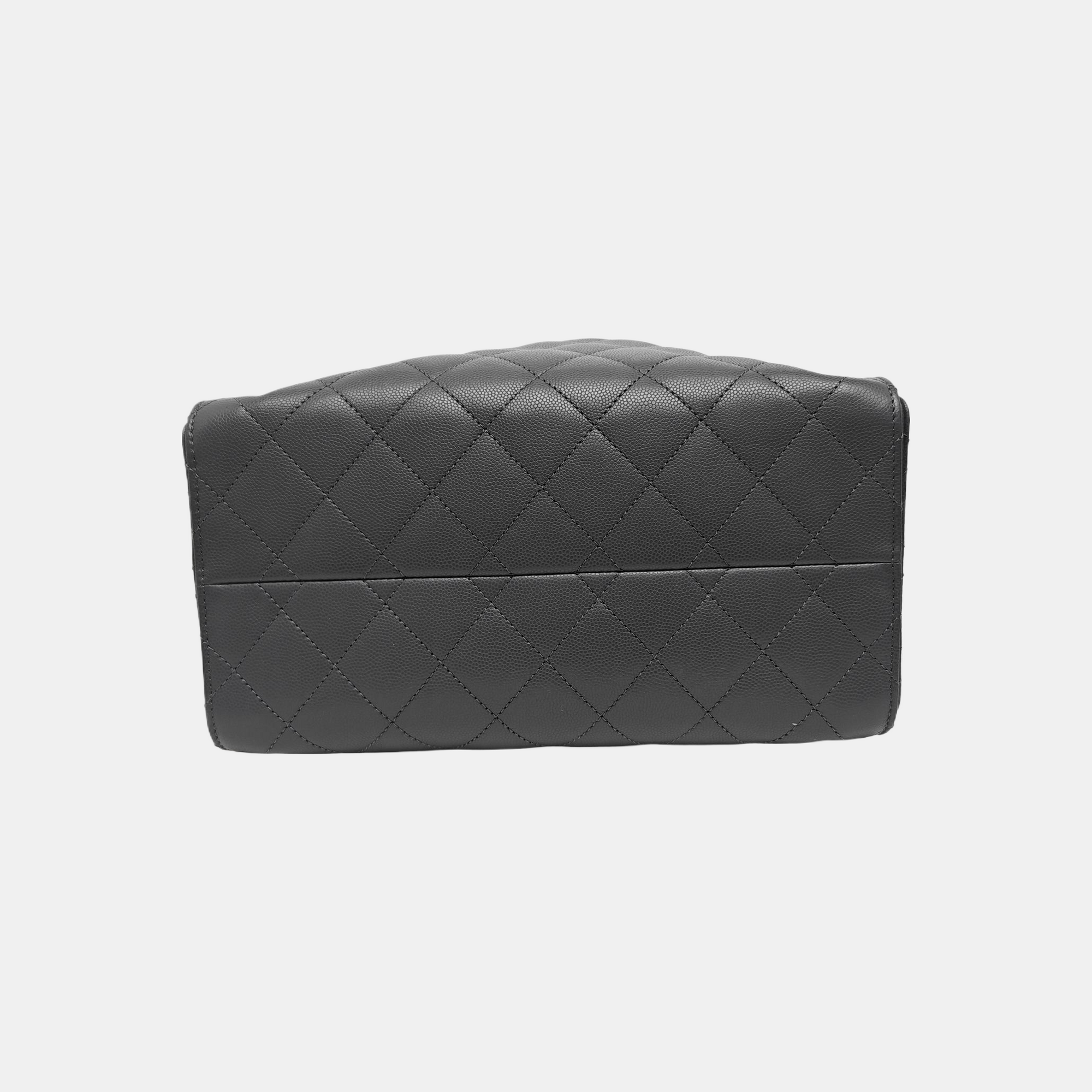 CHANEL 25 Small Quilted Grained Calfskin Gray