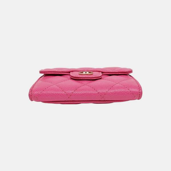 Authenticated pre-owned  CLASSIC FLAP Quilted Grained Calfskin Pink Card Holder - Wallet at Looply