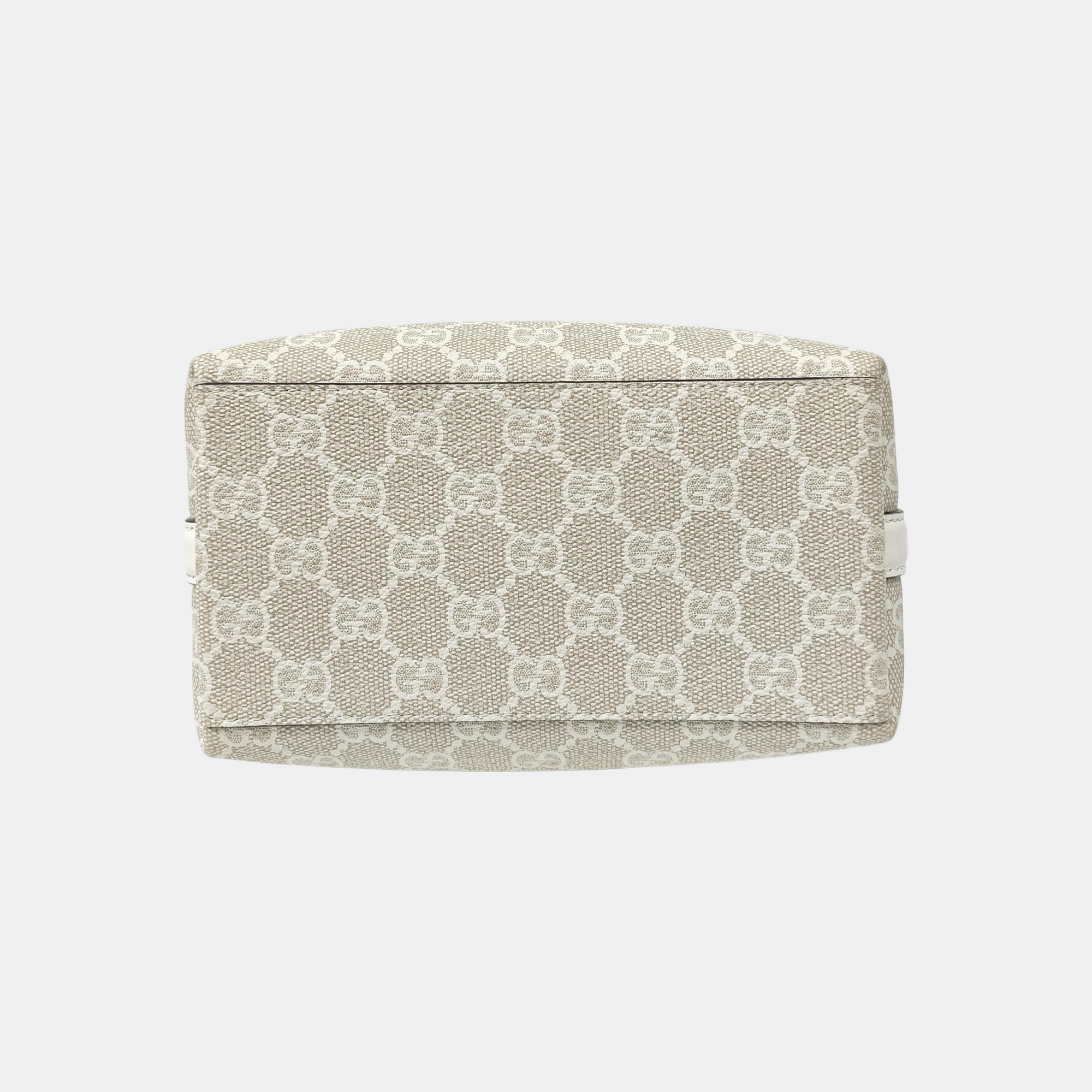 GG Emblem Small Monogram Coated Canvas Beige