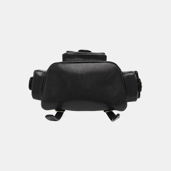 Quilted Grained Calfskin Backpack Small Black