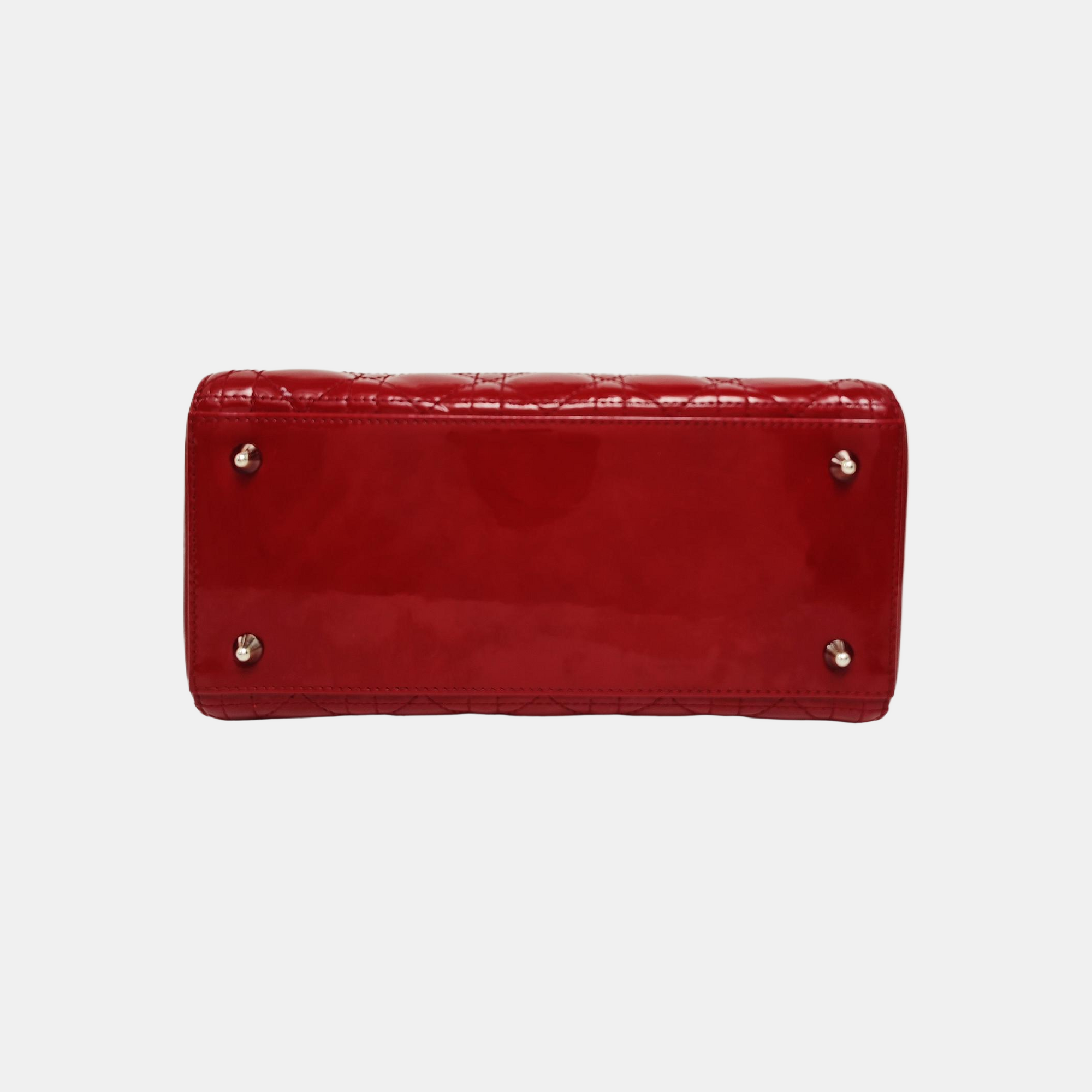 Lady Dior Medium Quilted Patent Leather Red