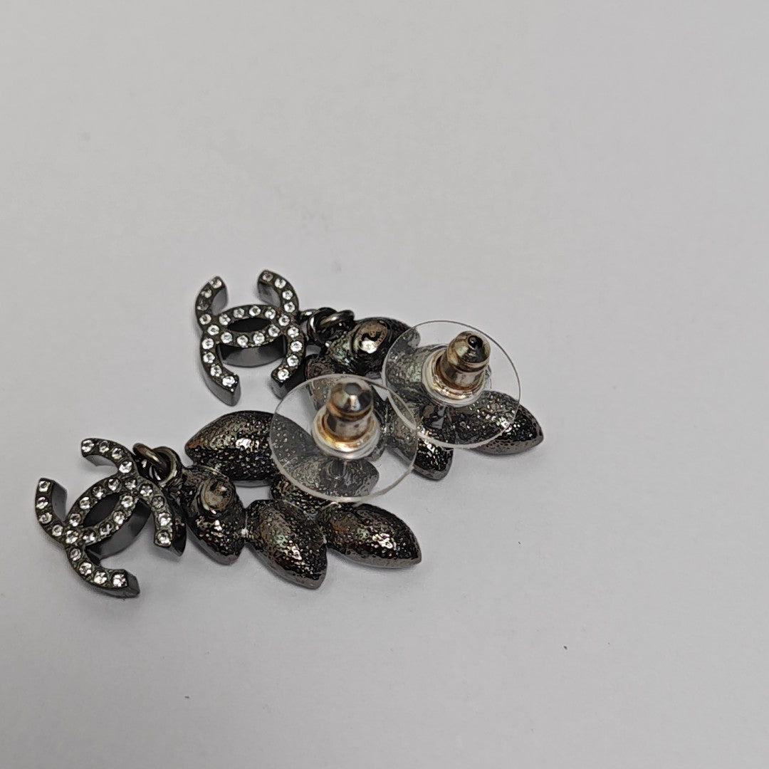 CC Logo Metal Gray Stud Earrings